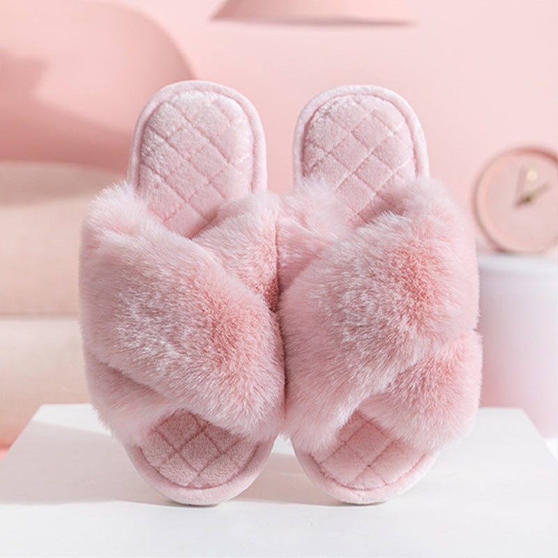 Cross-strap Furry Winter Indoor Slippers