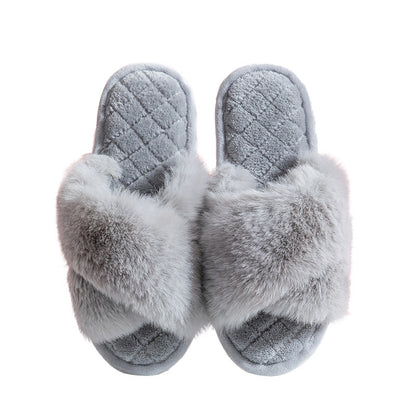 Cross-strap Furry Winter Indoor Slippers