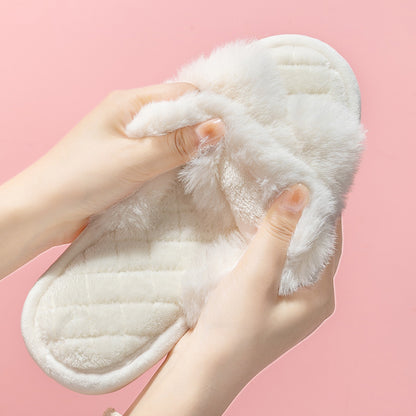 Cross-strap Furry Winter Indoor Slippers