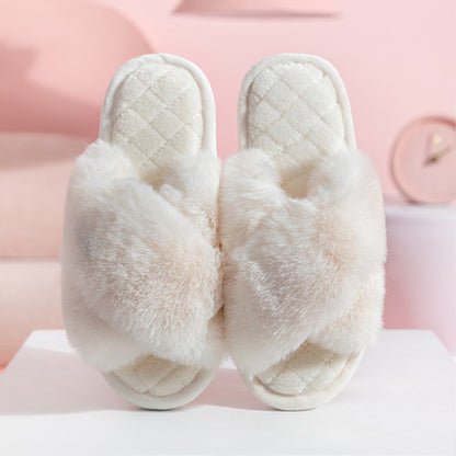 Cross-strap Furry Winter Indoor Slippers