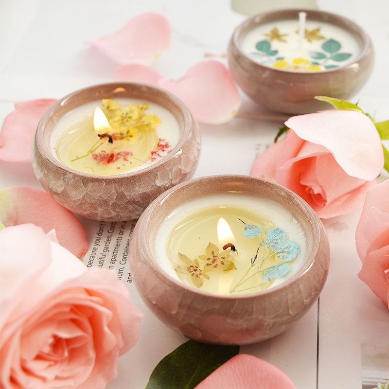 Ceramic Cup With Dried Flowers Candles