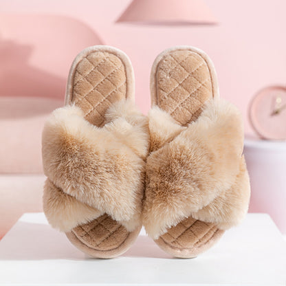 Cross-strap Furry Winter Indoor Slippers