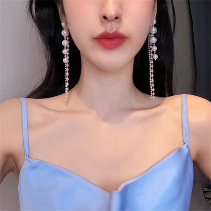 Pearl Tassel Long Earrings