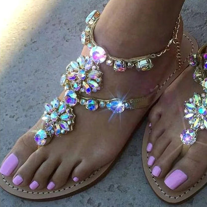 Shoes Rhinestones Chains Flat Sandals