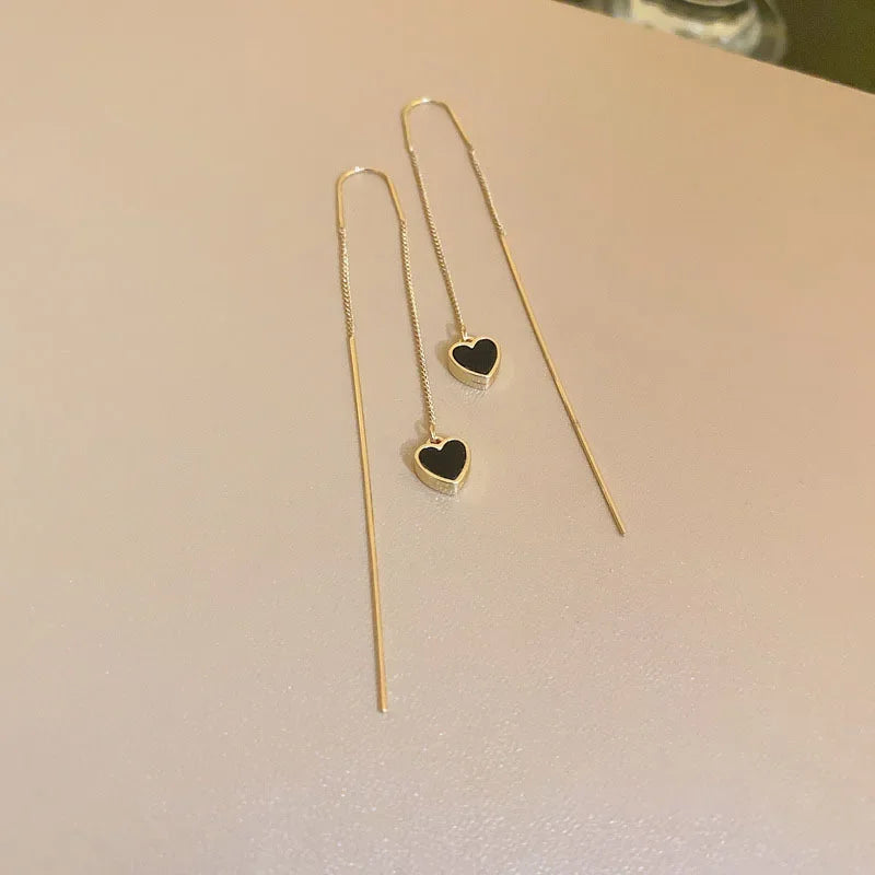 Black Heart Hanging Earrings