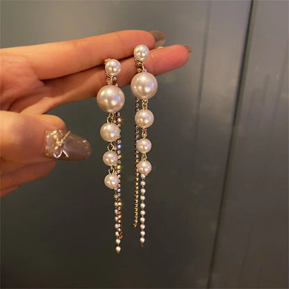 Pearl Tassel Long Earrings