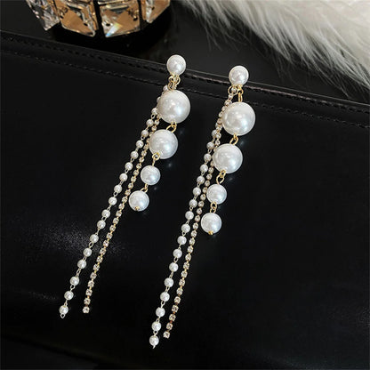 Pearl Tassel Long Earrings