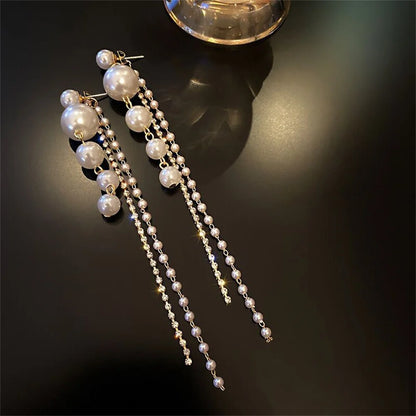 Pearl Tassel Long Earrings