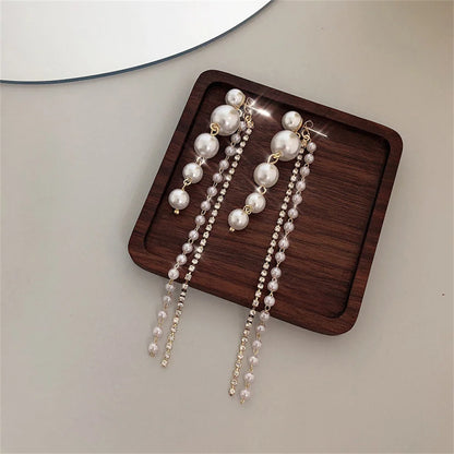 Pearl Tassel Long Earrings