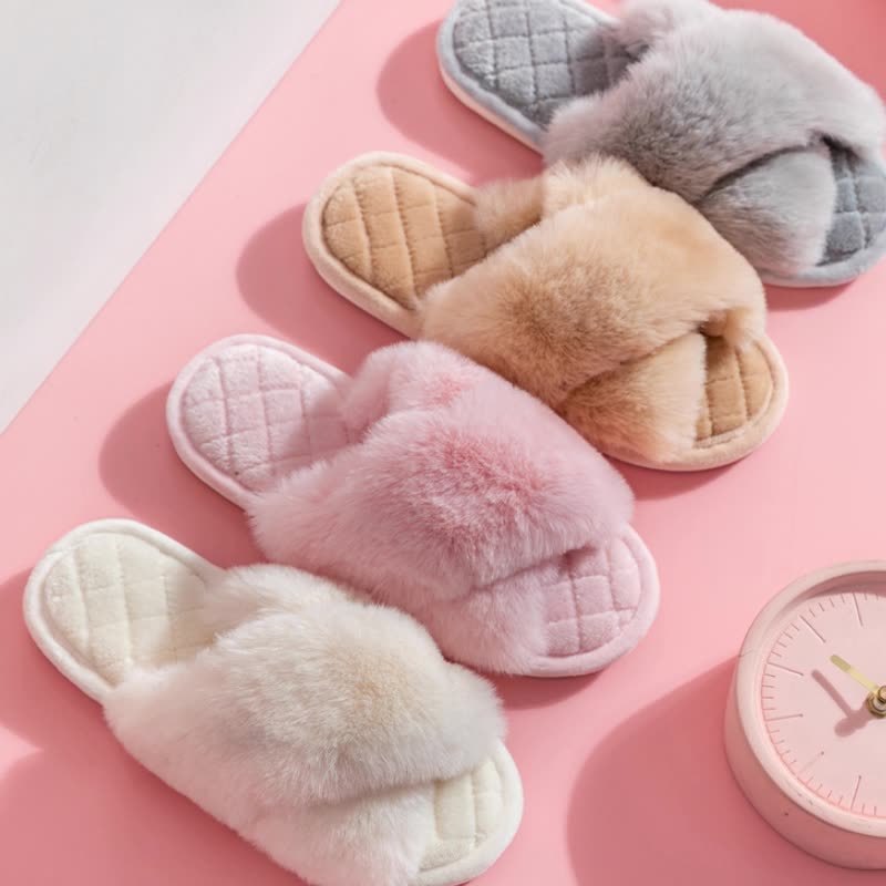 Cross-strap Furry Winter Indoor Slippers