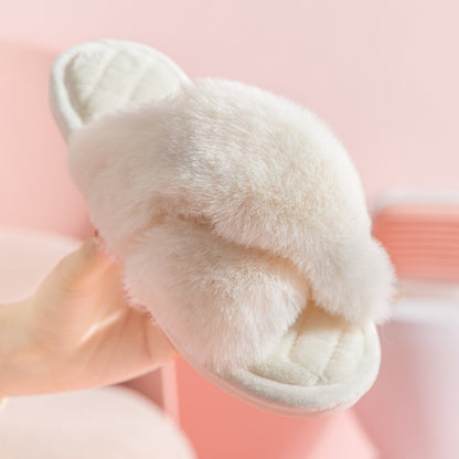 Cross-strap Furry Winter Indoor Slippers